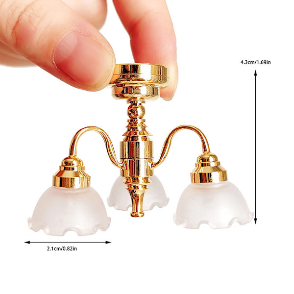 1:12 Dukkehus Miniatyr LED gylden taklampe Lysekronepels