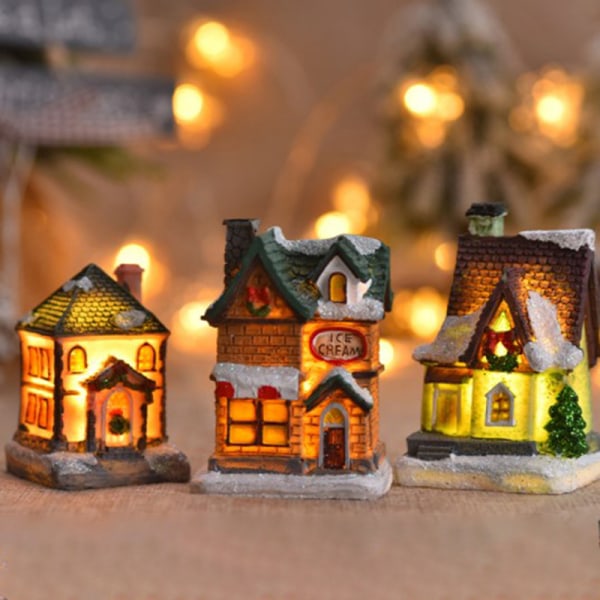 Julepynt Led Light House Model Winter Snow Scene L H