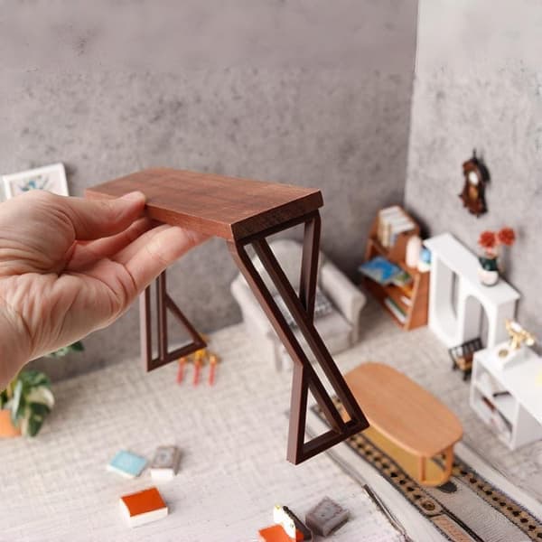 1 stk. 1:12 skala dukkehus bar disk scene model sort valnød