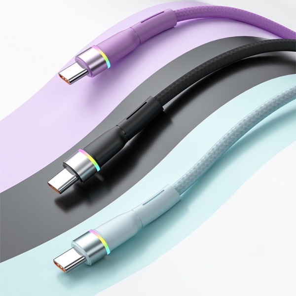 6A 120W USB Type C LED-kabel til P30 P20 13 12 Pro Hurtig opladning Purple 1m-Micro USB