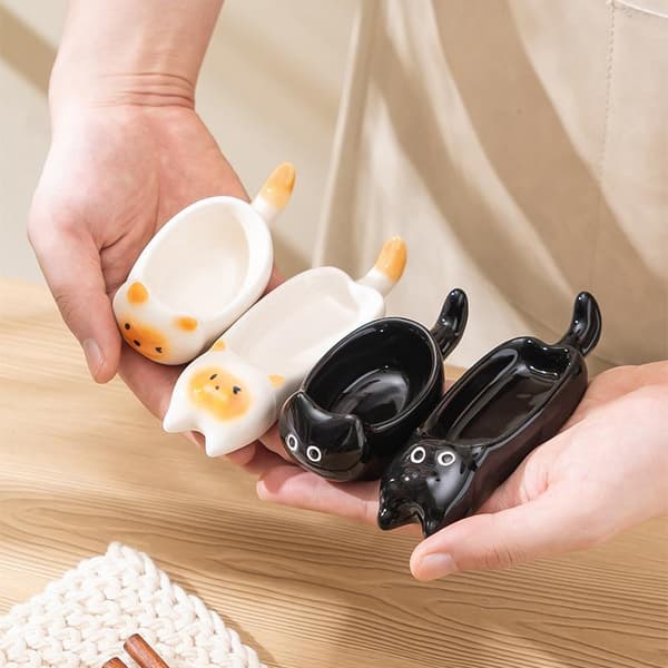 Keramisk kattformad mini-dippskål/tallrik A2