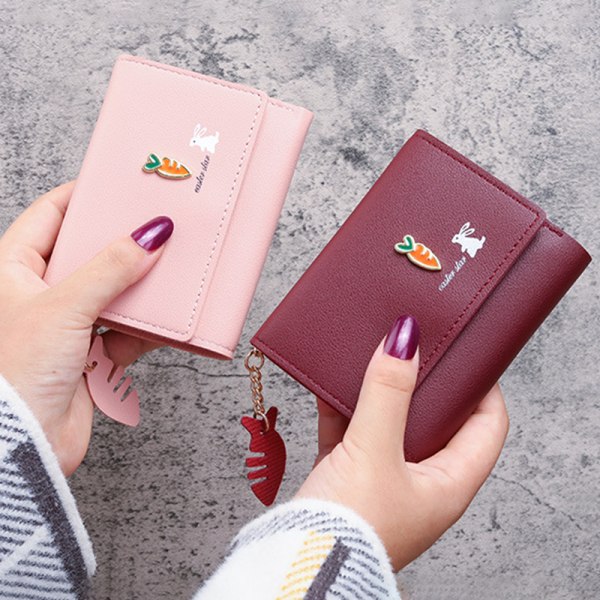 Dame lommebok PU skinn lommebok kortholder Sammenleggbar bærbar Wine red