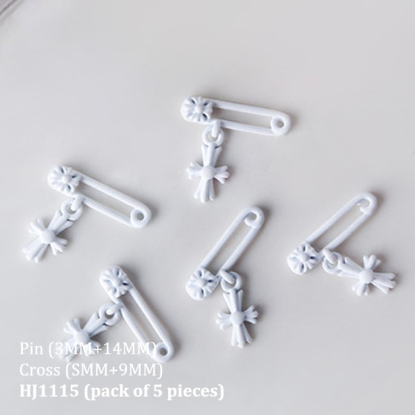 5 Stk 3D Mini Metal Nail Charm Retro Cross Paper Clip Shape Nail White