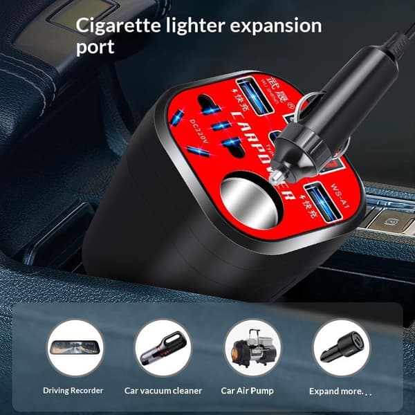 Multifunktionel bilstrøminverter 12V/24V til 220V konverter LED B