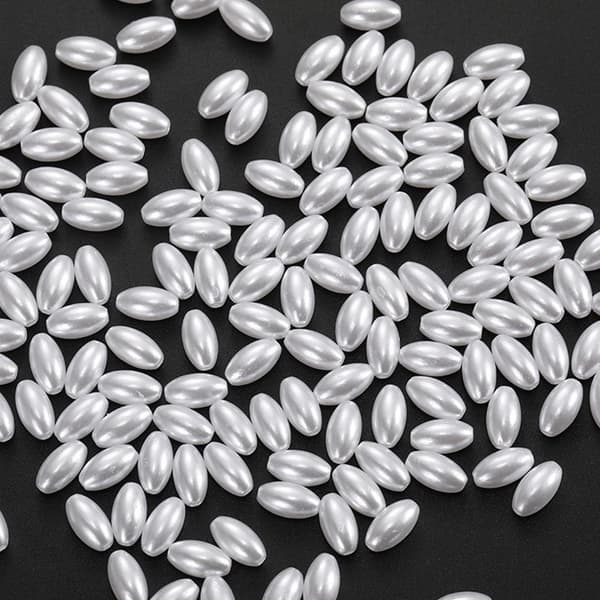 200 st långa ovala ABS-imiterade pärlpärlor vit plast lös A1