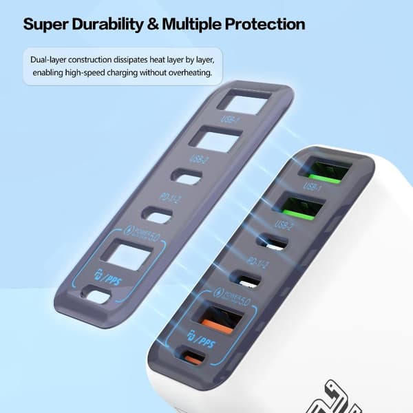 1 st 6-portars USB C PD-laddare 240W Quick Charge 3.0 Typ C USB A2