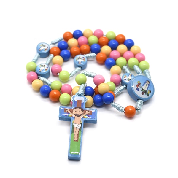Cartoon Cross hänge halsband Kid Rosenkrans pärlor katolska religi 1pc