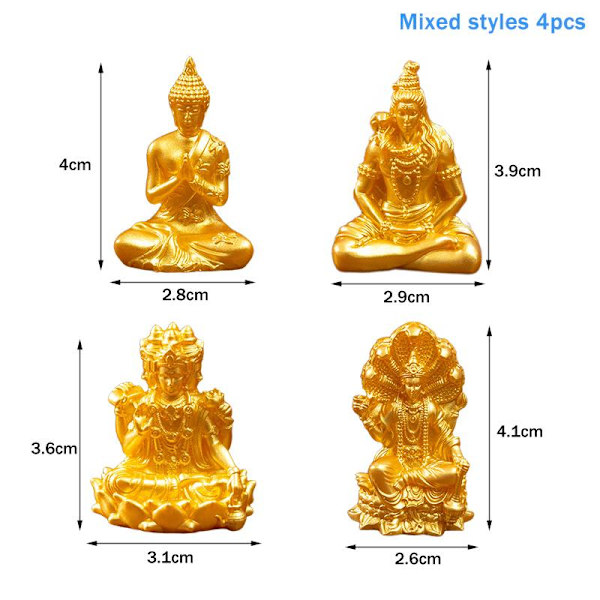 Tibetanska miniatyr Buddha-statyer 4pcs