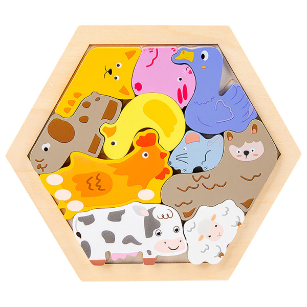 Montessori trælegetøj 3D Animal puslespil matematik legetøj A4