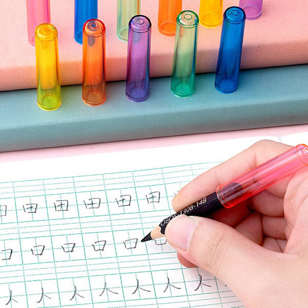 6 STK Farve Transparent Plastic Pencil Extender Pen Protector Ca A2