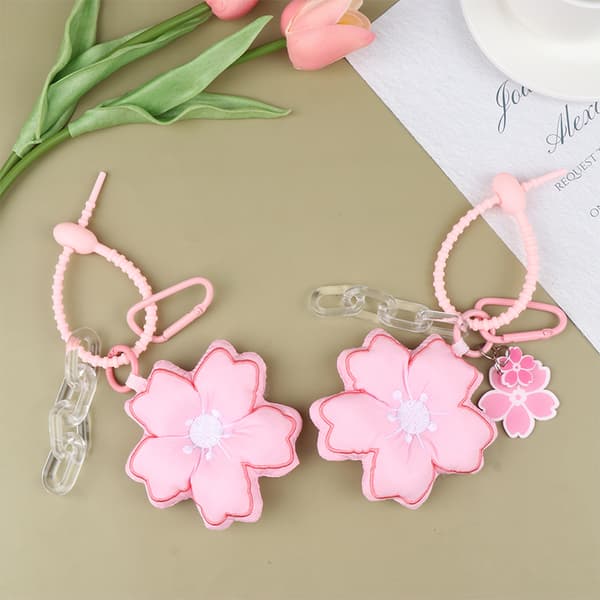 Pink Cherry Blossom Key Chain Sakura Pendant Flower Key Ring Ba B