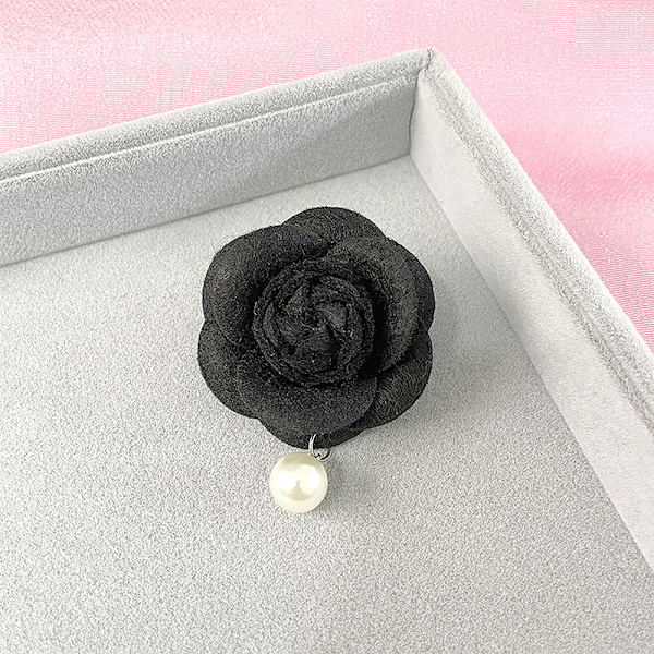 Elegant Luksus Stof Camellia Brocher Flower Badge Pin Vintag Black