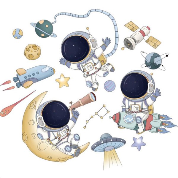 Avtagbara Cartoon Space Astronaut Wall Stickers för barnrum N
