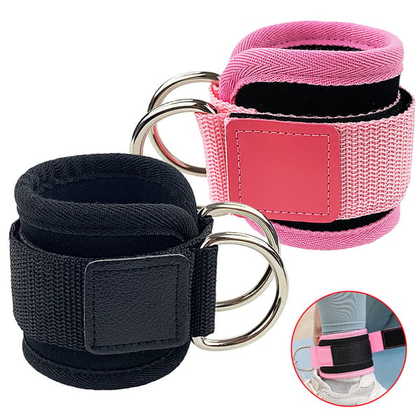 Fitness ankelstropp Justerbar D-Ring Foot Support Cuffs Gym Black