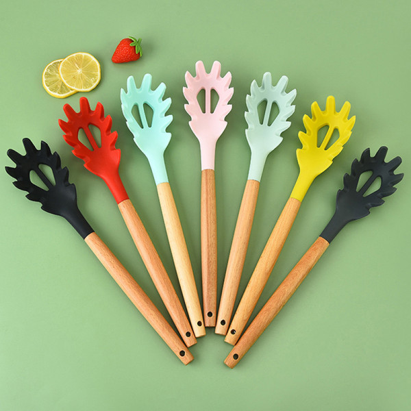 1 stk One-Piece Silikoneske Spaghetti Pasta Server Fork Nuddel Pink