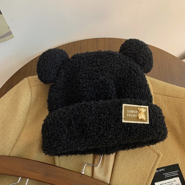 Mode Höst Vinter Kvinnor Beanies Kepsar Varm Bear Ear Hat Casu Black