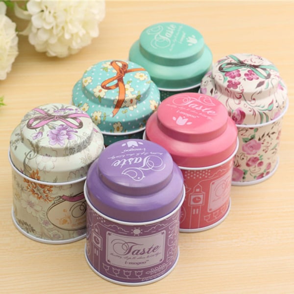 Blomsterdesign Metall Sukker Kaffe Te Tin Jar Container Candy Se