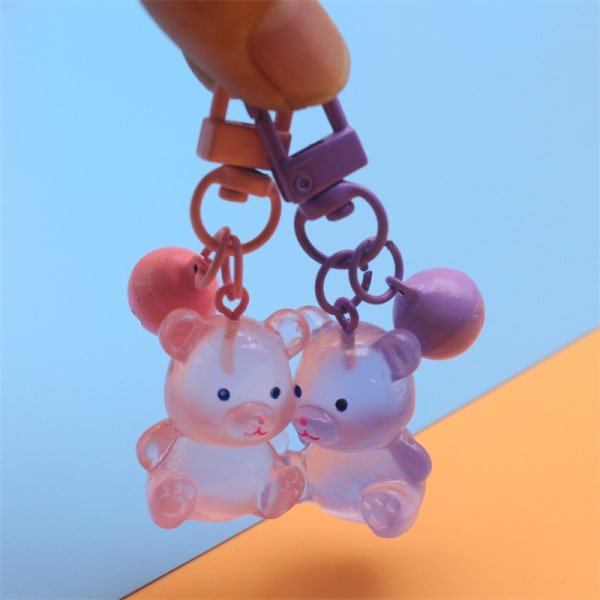 Luminous Bear Nøglering Farve Animal Pendant Bell Key Ring Char White