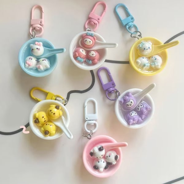 Sanrio Rice Ball Bowl nøkkelring Kuromi Melody Pendant nøkkelring C A