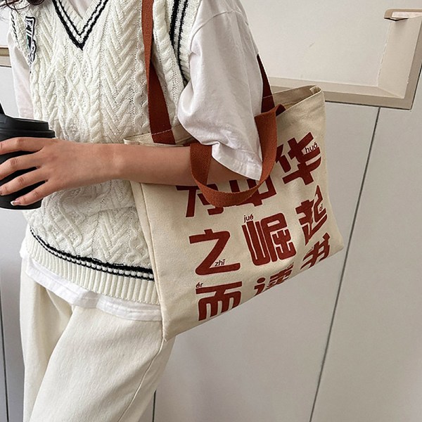 Lerretsveske Håndveske for kvinner Shopper Tote Bag med glidelås Carto A1