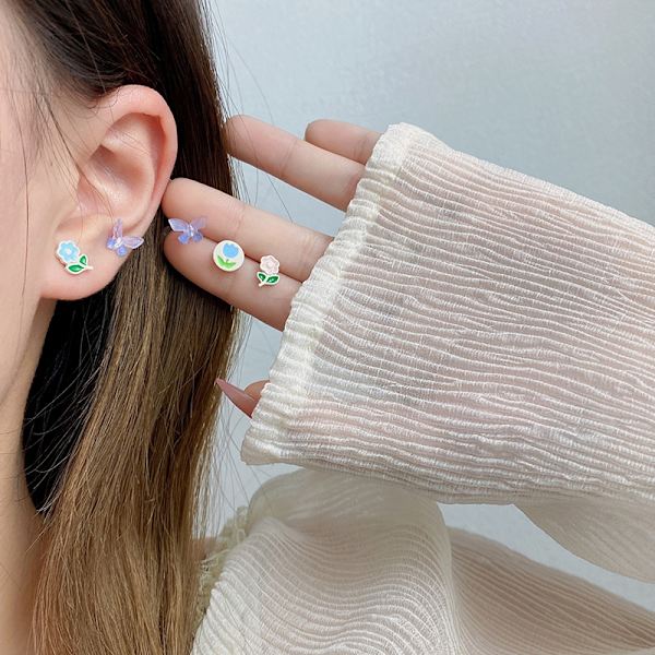 En veckas minimalistisk set av örhänge Tuilp Flower Butterfly Knot A15