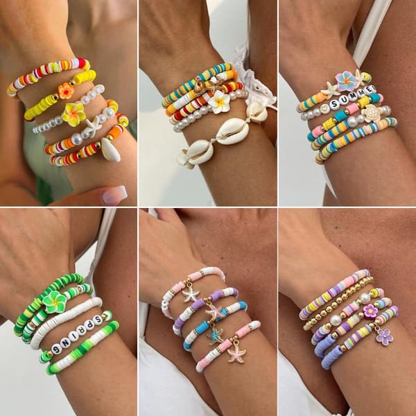 Flerlags imiteret perle bløde keramiske armbånd sæt kvinder Cre A5