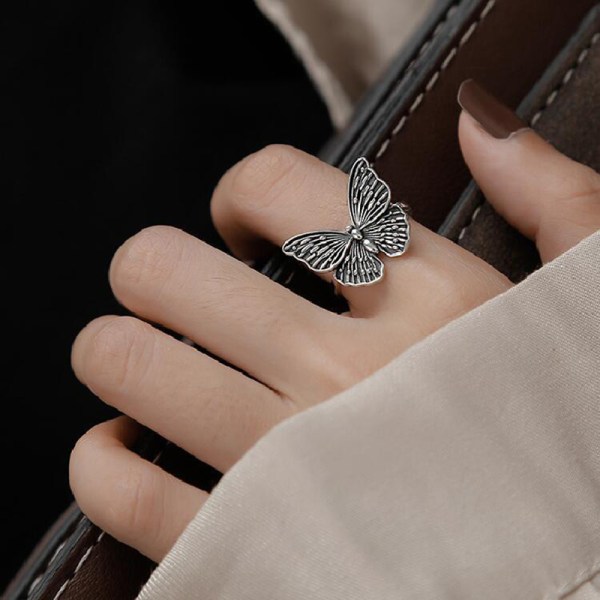 Nye Punk Ringer Butterfly Ring For Dame Justerbar Åpen Finger Hollow style