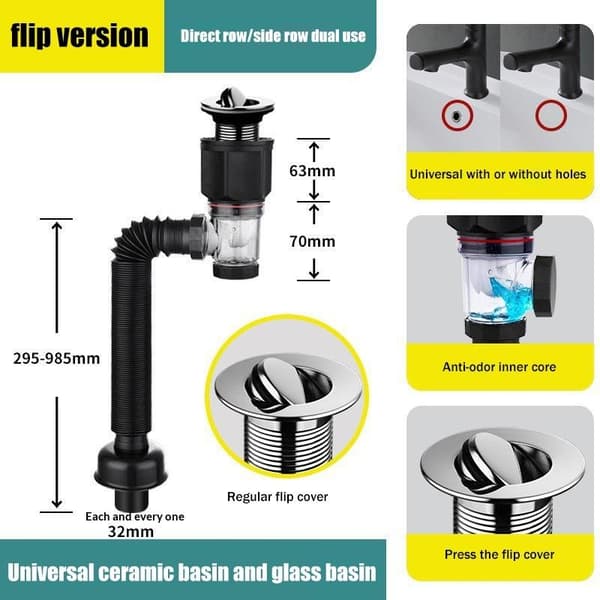 Universal Flip Rustfrit Stål Håndvask Tilbehør Anti Lugt A1
