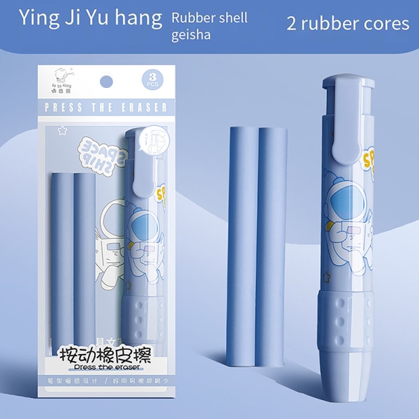 3 stk/sæt Pen Viskelæder Retractable Press Blyant Gummi Skole Corr Blue