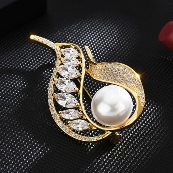 Mode Rhinestone Enkla Lövpärlbrocher Damkläder Co