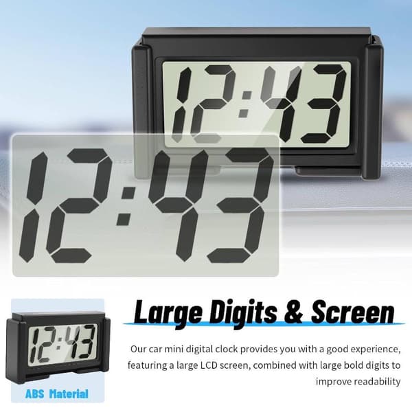 Bærbart Mini Bilinstrumentbræt Digitalt Ur Til Køretøj Stor LCD Black