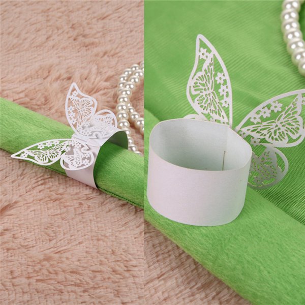 50 st Butterfly Servett Ring Pappershållare Bord Fest Bröllop Fa White