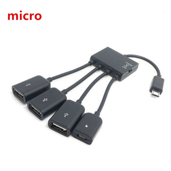 4 Port Micro USB 2.0 HUB 4-I-1 OTG Hub Strømadapter Kabel til A