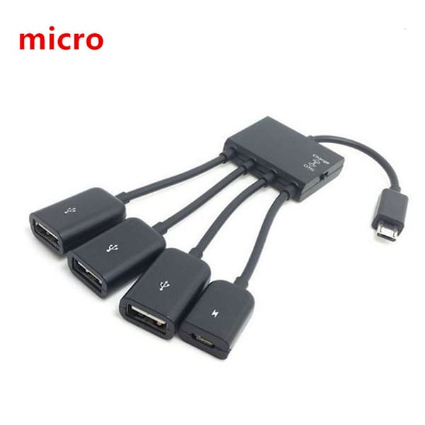 4 Port Micro USB 2.0 HUB 4-I-1 OTG Hub Strømadapter Kabel til B