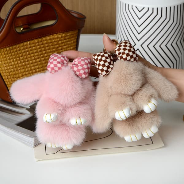 Mini-hårrosett hängande väska Rem bilnyckelring e Bunny Couple P A2