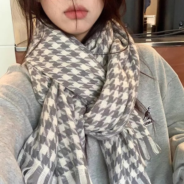 Qianniao Grid Tørklæde Kvinders Vinter Alsidig Student Par Kni Gray