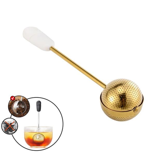 Tekugle-infuser med langt håndtag i rustfrit stål, genanvendelig si Gold