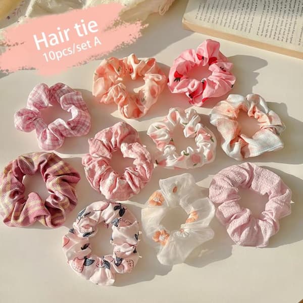 10 STK Elastiske Hår Scrunchies Til Kvinder Piger Daglig Hestehale Bu Blue