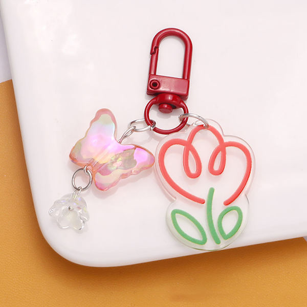 Ins Style akryl färgglada transparent blomma nyckelring hänge Red