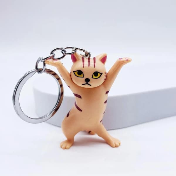 e Dancing Cat Nøglering Kreativt Dejligt Design Holdbart PVC-materiale A3