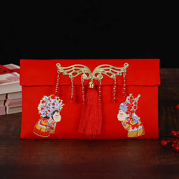 1 stk Nytår 2024 Lucky Money Bag Texture Faux Silke Red Envelo 5
