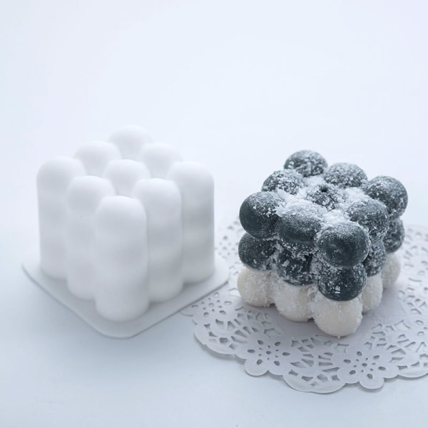 Ny 3D Cube Candle Mold DIY Rund Cube Candle Mold 3D Silikon A