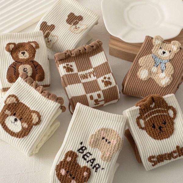 Japan Harajuku Style Cartoon Creative Striped Bear Sokker Kawaii A4