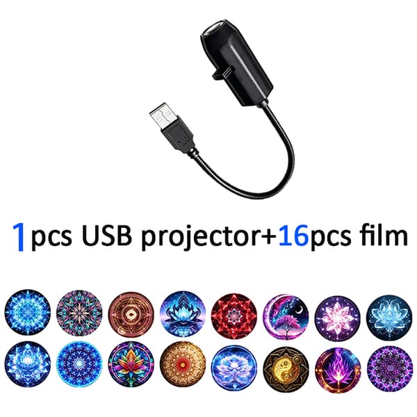 1 stk USB-projektor + 16 stk projeksjonslampeark med blomstertema