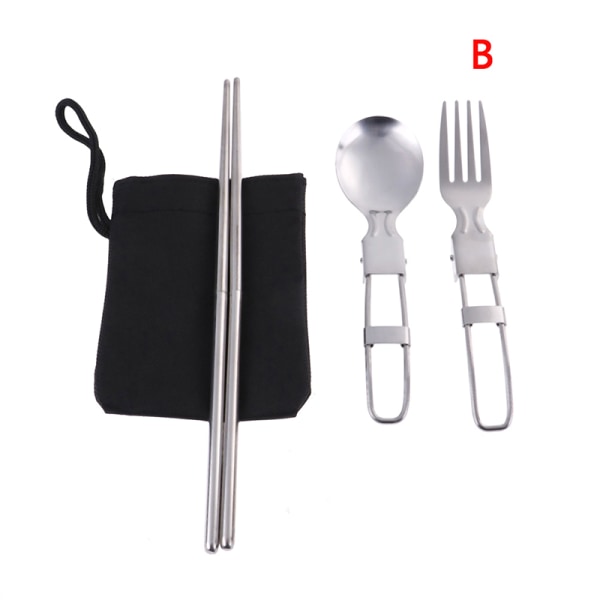 1set Portable Travel Picnic Kokoontaitettava set Lusikkahaarukkatangot B