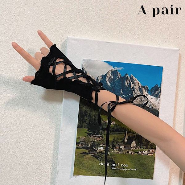 1 Pari Lolita Style Tee-se-itse pitsit röyhelöt Käsineet Makea Gothic Fing A2