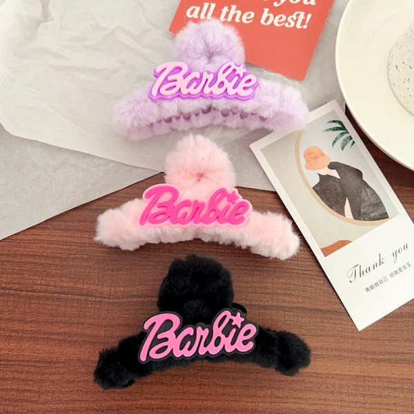 Trendikäs Barbie Letter Pehmo Hair Claw Simple Furry Hair Clamp Fo A2