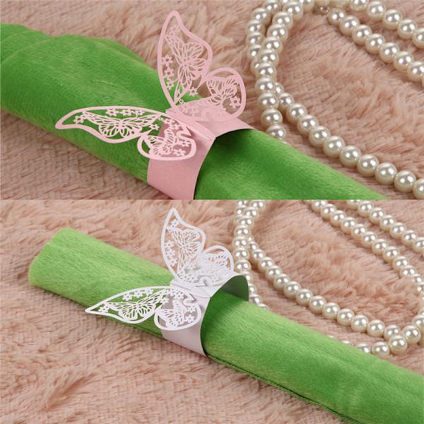 50 st Butterfly Servett Ring Pappershållare Bord Fest Bröllop Fa White