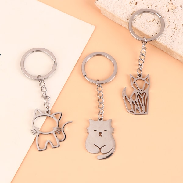 e Happy Kittens Keychain Djurnyckelring i rostfritt stål Cat P C