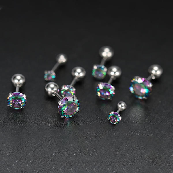 1 st Små öronstift Broskörhängen Färgglada glänsande mode J Silver 4MM